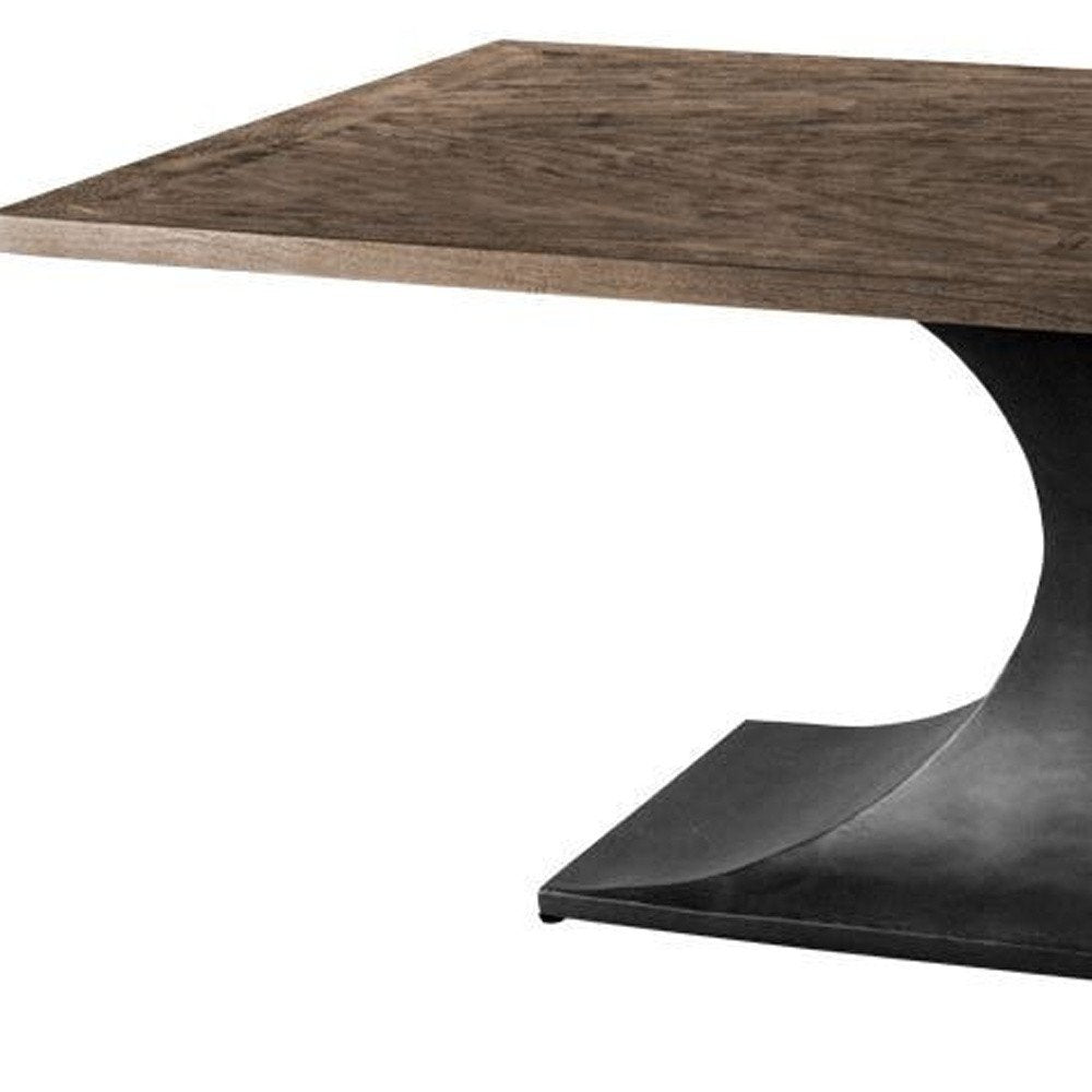 79" Brown And Black Solid Wood And Metal Pedestal Base Dining Table HomeRoots