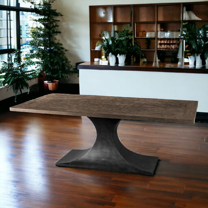 39" Brown And Black Solid Wood And Metal Pedestal Base Dining Table