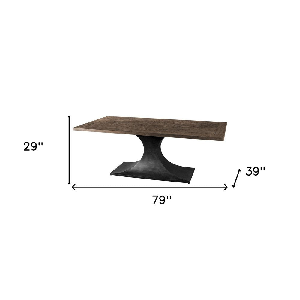 79" Brown And Black Solid Wood And Metal Pedestal Base Dining Table HomeRoots