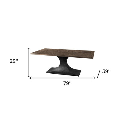 79" Brown And Black Solid Wood And Metal Pedestal Base Dining Table HomeRoots