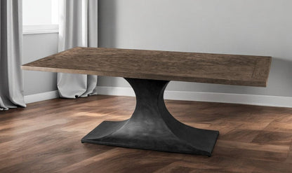 79" Brown And Black Solid Wood And Metal Pedestal Base Dining Table HomeRoots
