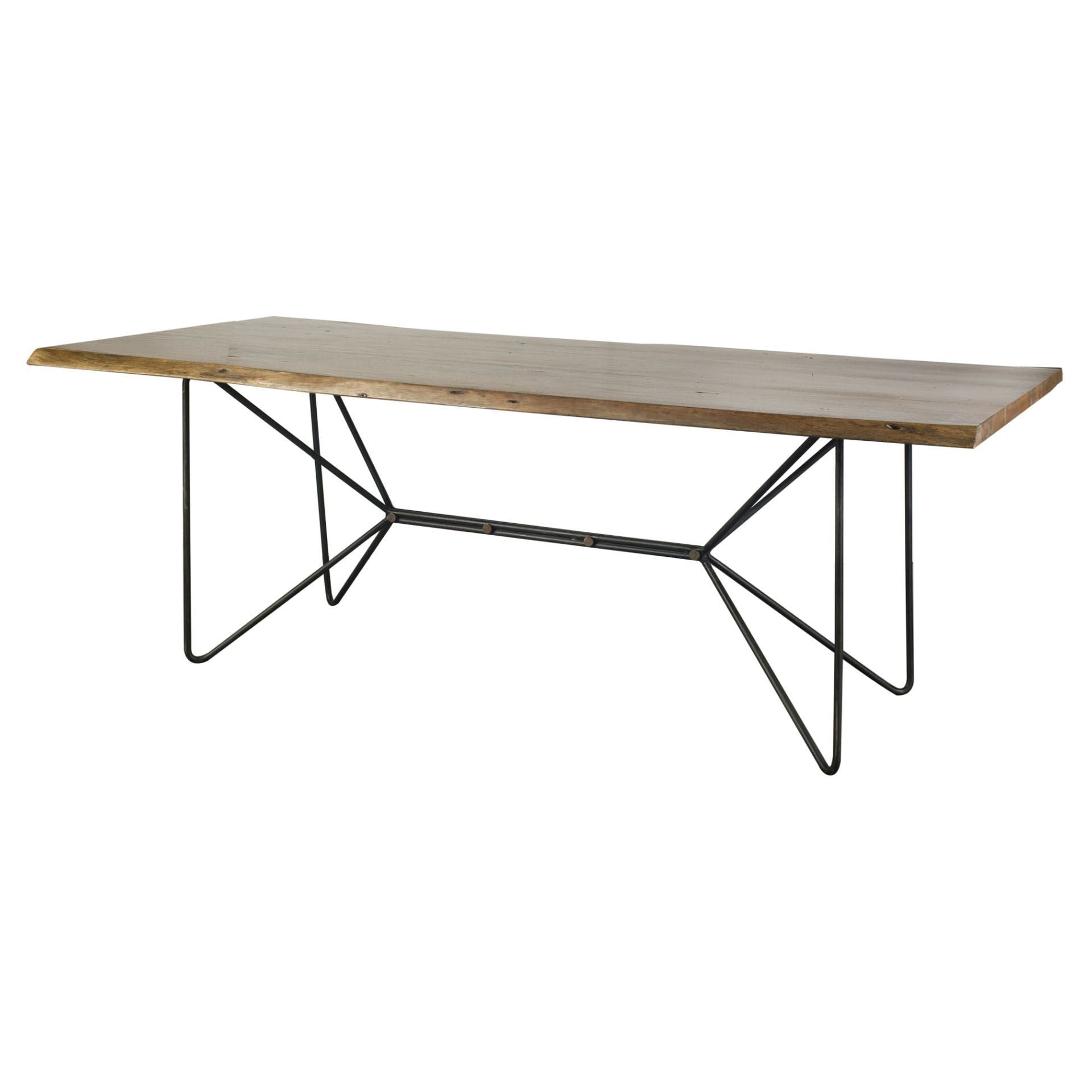 84" Natural And Black Solid Wood And Metal Trestle Base Dining Table HomeRoots