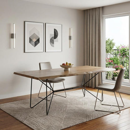 84" Natural And Black Solid Wood And Metal Trestle Base Dining Table HomeRoots