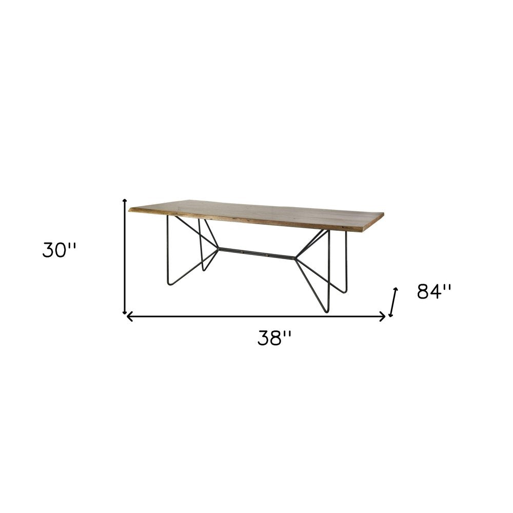 84" Natural And Black Solid Wood And Metal Trestle Base Dining Table HomeRoots