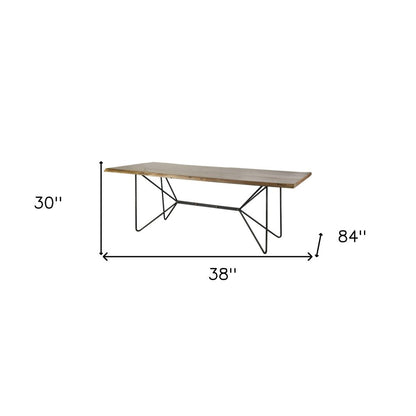 84" Natural And Black Solid Wood And Metal Trestle Base Dining Table HomeRoots
