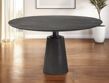 54" Dark Brown Solid Wood And Iron Pedestal Base Round Top Dining Table HomeRoots