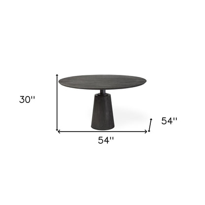 54" Dark Brown Solid Wood And Iron Pedestal Base Round Top Dining Table HomeRoots