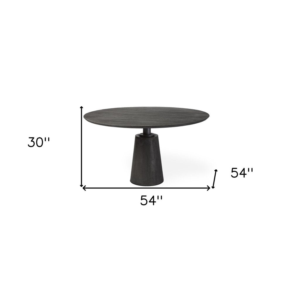 54" Dark Brown Solid Wood And Iron Pedestal Base Round Top Dining Table HomeRoots
