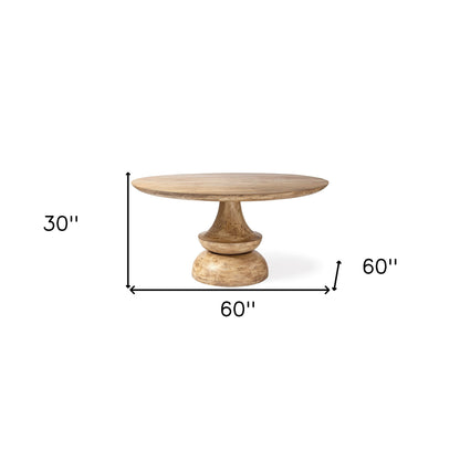 60" Natural Rounded Solid Wood Pedestal Base Dining Table