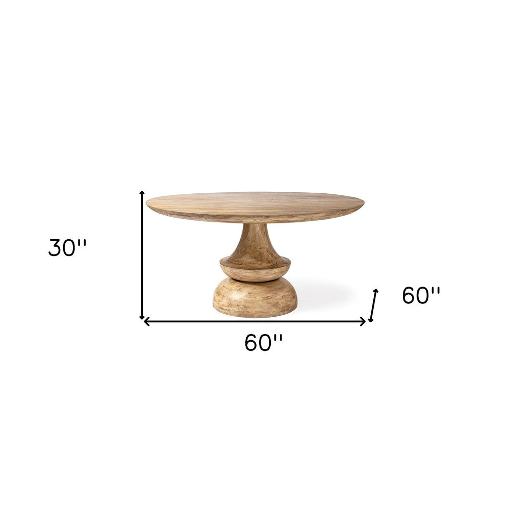 60" Natural Rounded Solid Wood Pedestal Base Dining Table HomeRoots