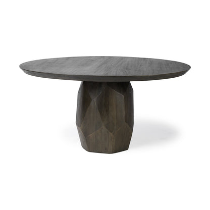 60" Brown Rounded Solid Wood Pedestal Base Dining Table HomeRoots