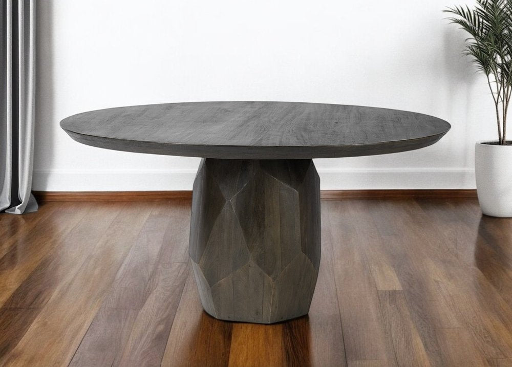 60" Brown Rounded Solid Wood Pedestal Base Dining Table HomeRoots
