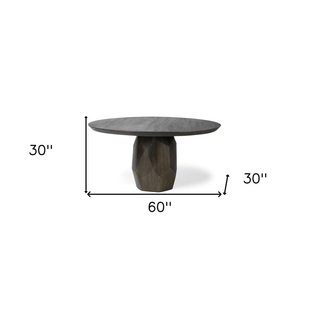 60" Brown Rounded Solid Wood Pedestal Base Dining Table HomeRoots