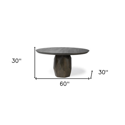 60" Round Brown Solid Wood Top And Base Dining Table