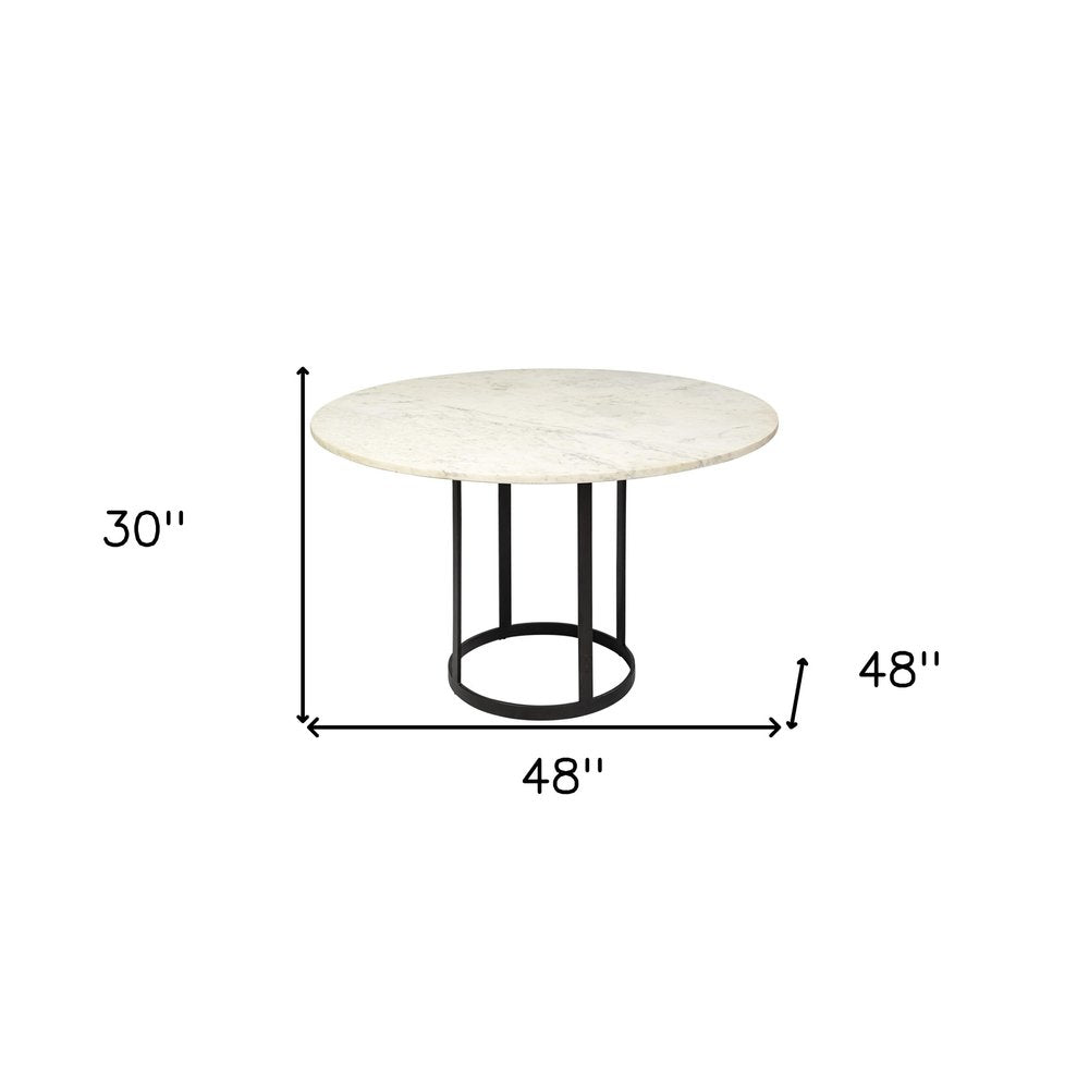 48" White And Black Rounded Marble And Metal Pedestal Base Dining Table HomeRoots