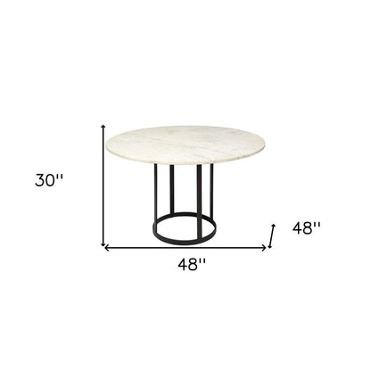 48" White And Black Rounded Marble And Metal Pedestal Base Dining Table HomeRoots