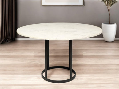 48" White And Black Rounded Marble And Metal Pedestal Base Dining Table HomeRoots