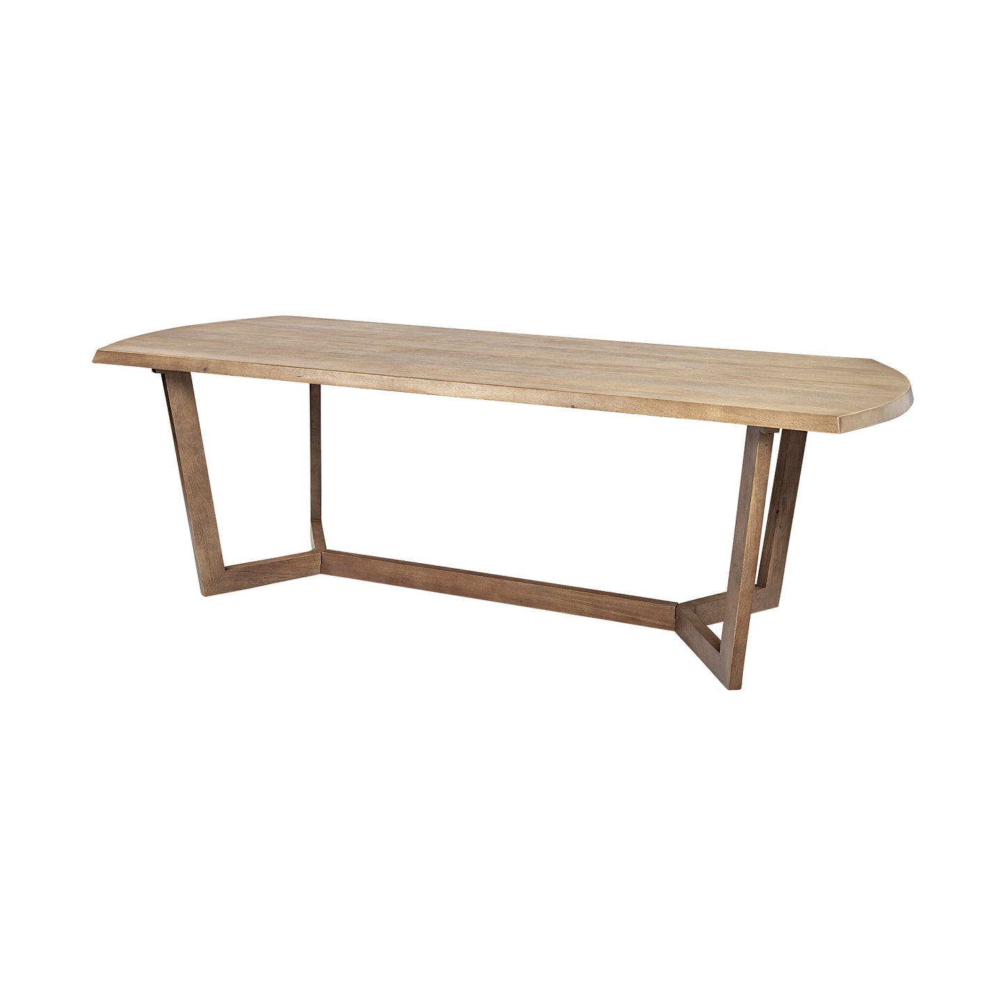 92" Natural And Brown Solid Wood Trestle Base Dining Table