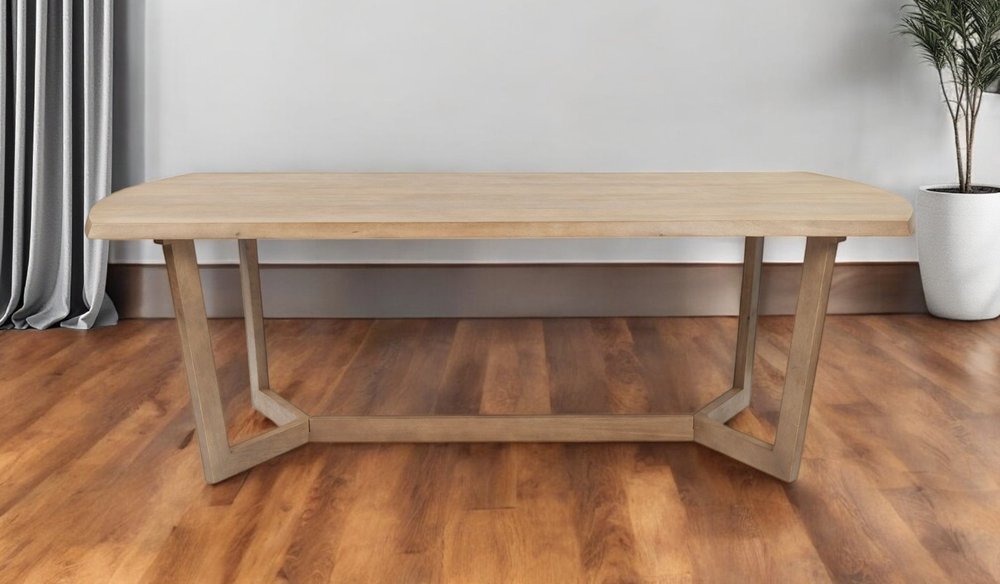 92" Natural And Brown Solid Wood Trestle Base Dining Table — view 7
