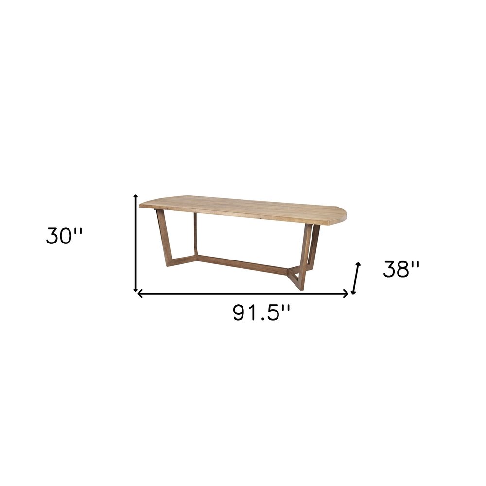 92" Natural And Brown Solid Wood Trestle Base Dining Table — view 9