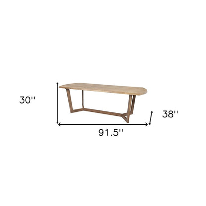 92" Natural And Brown Solid Wood Trestle Base Dining Table