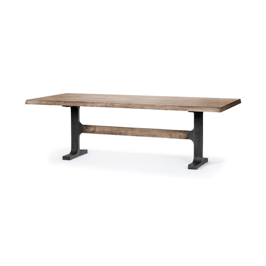 96" Natural And Black Solid Wood And Metal Trestle Base Dining Table