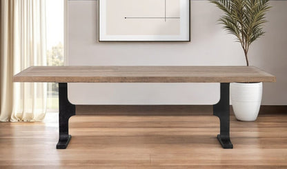 96" Natural And Black Solid Wood And Metal Trestle Base Dining Table HomeRoots