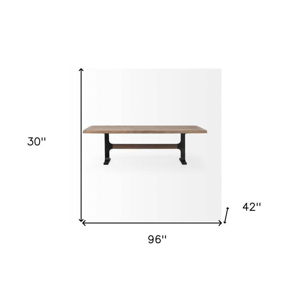 96" Natural And Black Solid Wood And Metal Trestle Base Dining Table HomeRoots