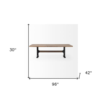 96" Natural And Black Solid Wood And Metal Trestle Base Dining Table HomeRoots