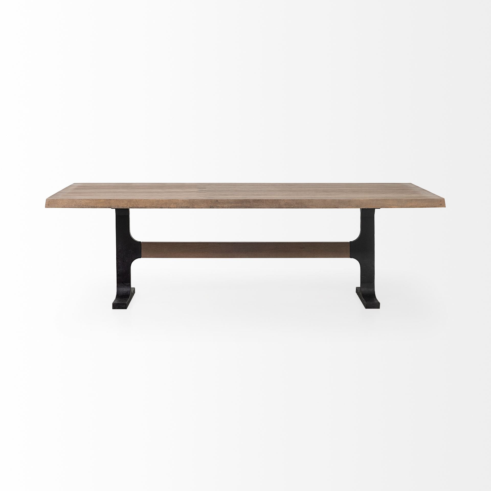 96" Natural And Black Solid Wood And Metal Trestle Base Dining Table HomeRoots