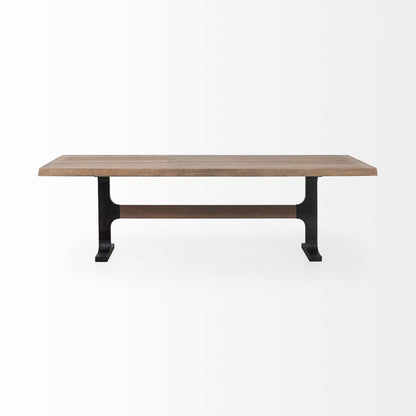 96" Natural And Black Solid Wood And Metal Trestle Base Dining Table HomeRoots
