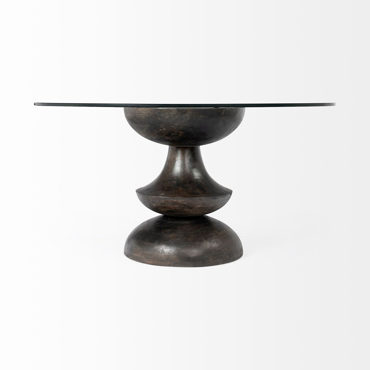 60" Clear And Brown Rounded Glass And Solid Manufactured Wood Pedestal Base Dining Table — view 10