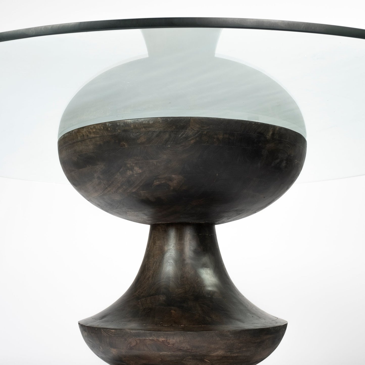 60" Clear And Brown Rounded Glass And Solid Manufactured Wood Pedestal Base Dining Table HomeRoots