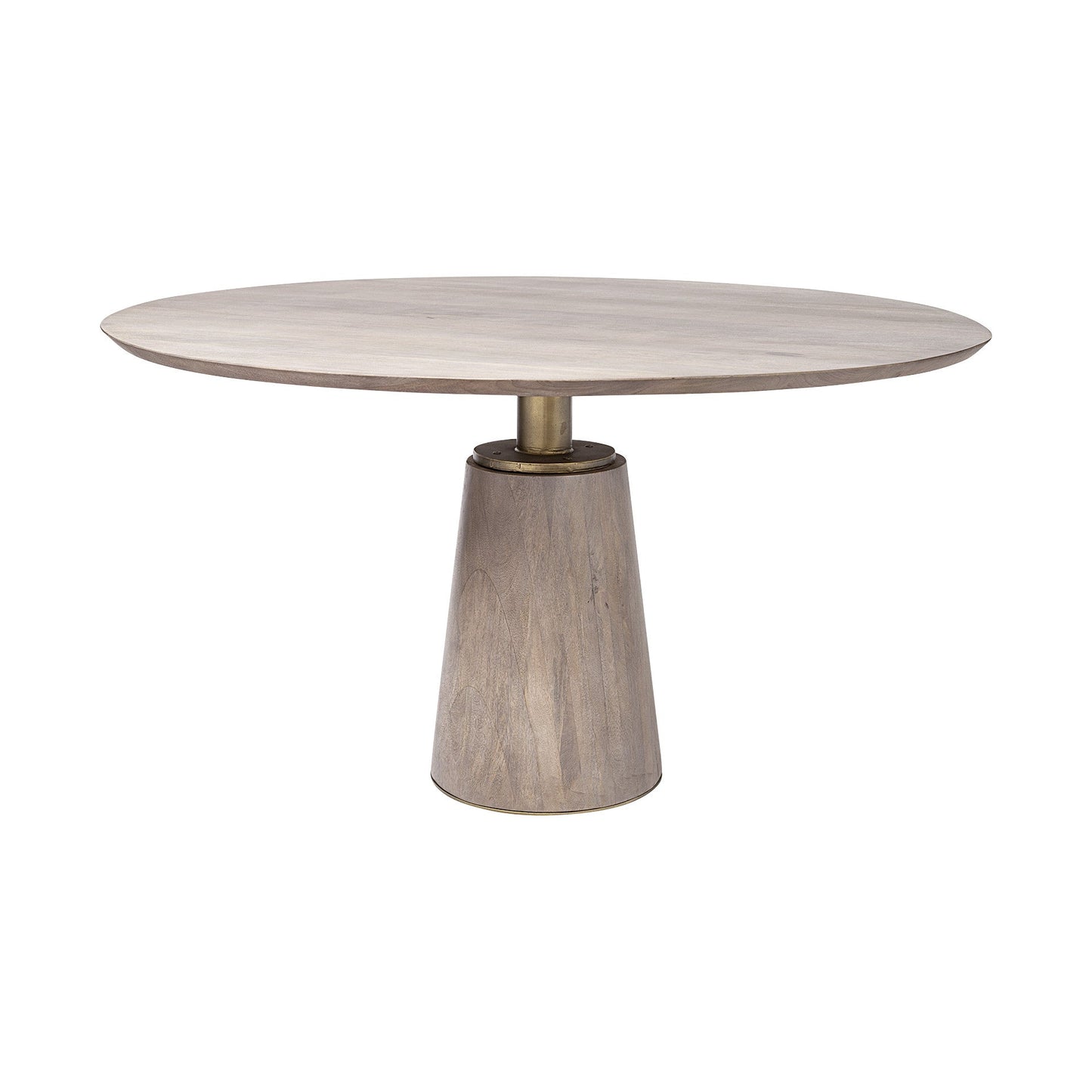 54" Brown And Gold Rounded Solid Wood And Metal Pedestal Base Dining Table HomeRoots
