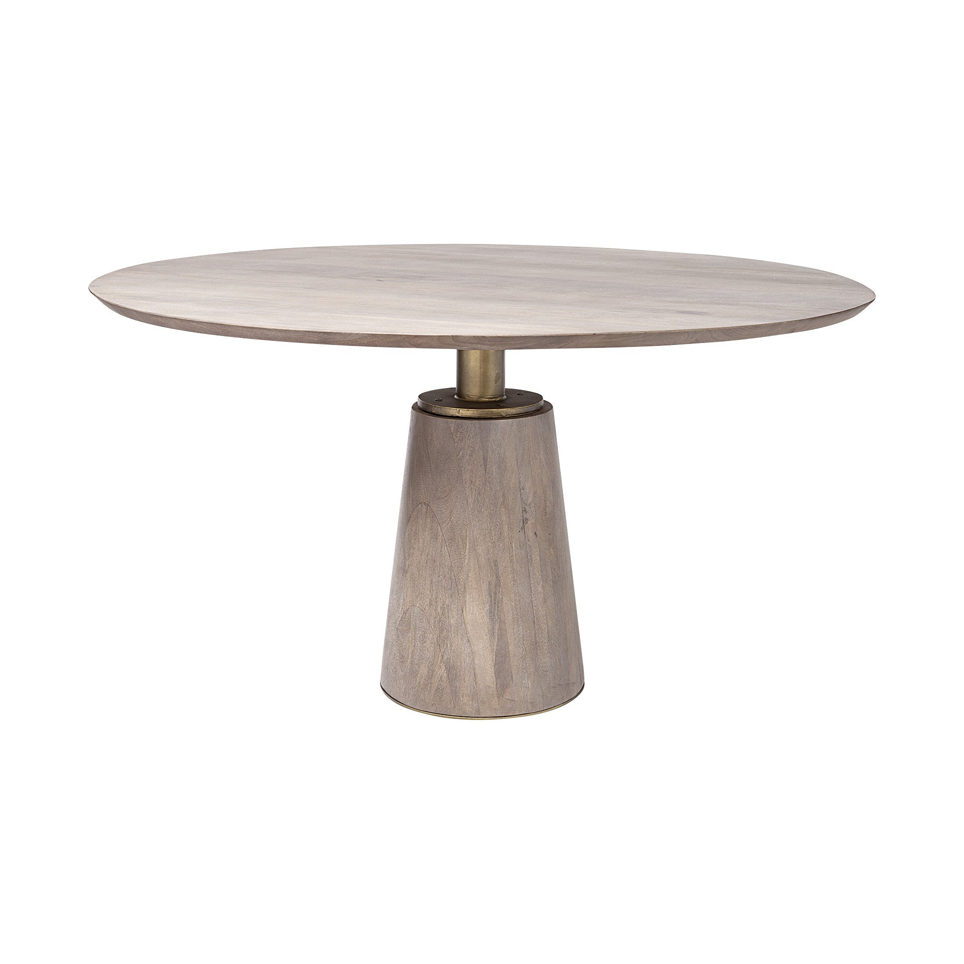 54" Brown And Gold Rounded Solid Wood And Metal Pedestal Base Dining Table HomeRoots