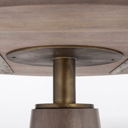 54" Brown And Gold Rounded Solid Wood And Metal Pedestal Base Dining Table HomeRoots
