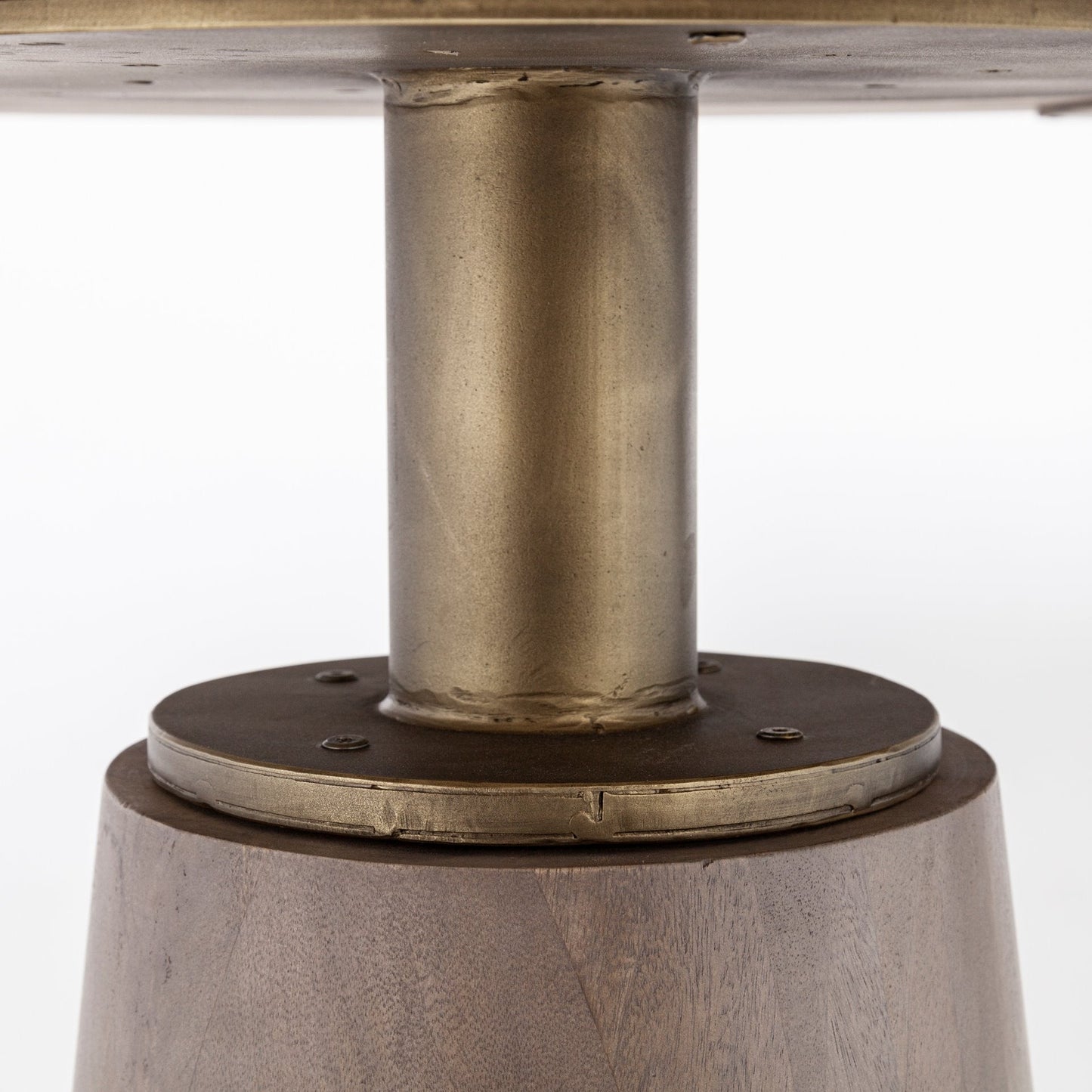 54" Brown And Gold Rounded Solid Wood And Metal Pedestal Base Dining Table HomeRoots