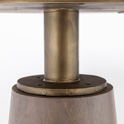 54" Brown And Gold Rounded Solid Wood And Metal Pedestal Base Dining Table HomeRoots