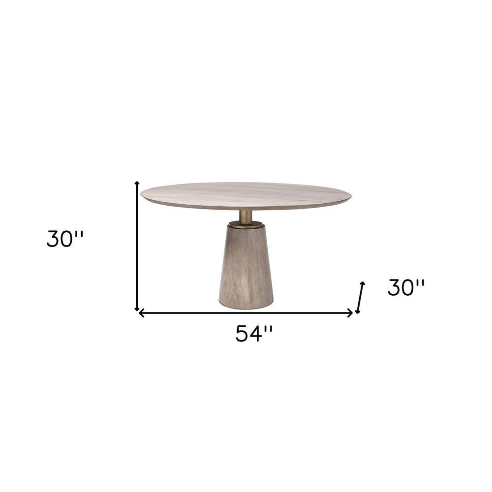 54" Brown And Gold Rounded Solid Wood And Metal Pedestal Base Dining Table HomeRoots