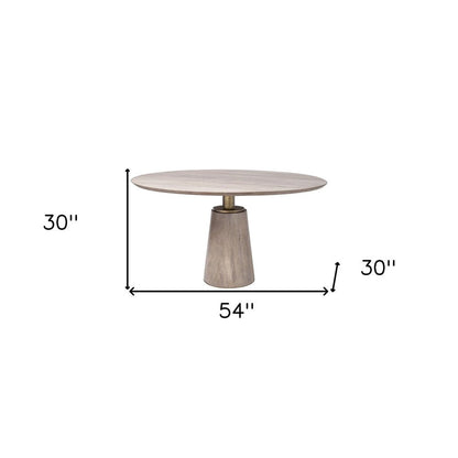 54" Brown And Gold Rounded Solid Wood And Metal Pedestal Base Dining Table HomeRoots