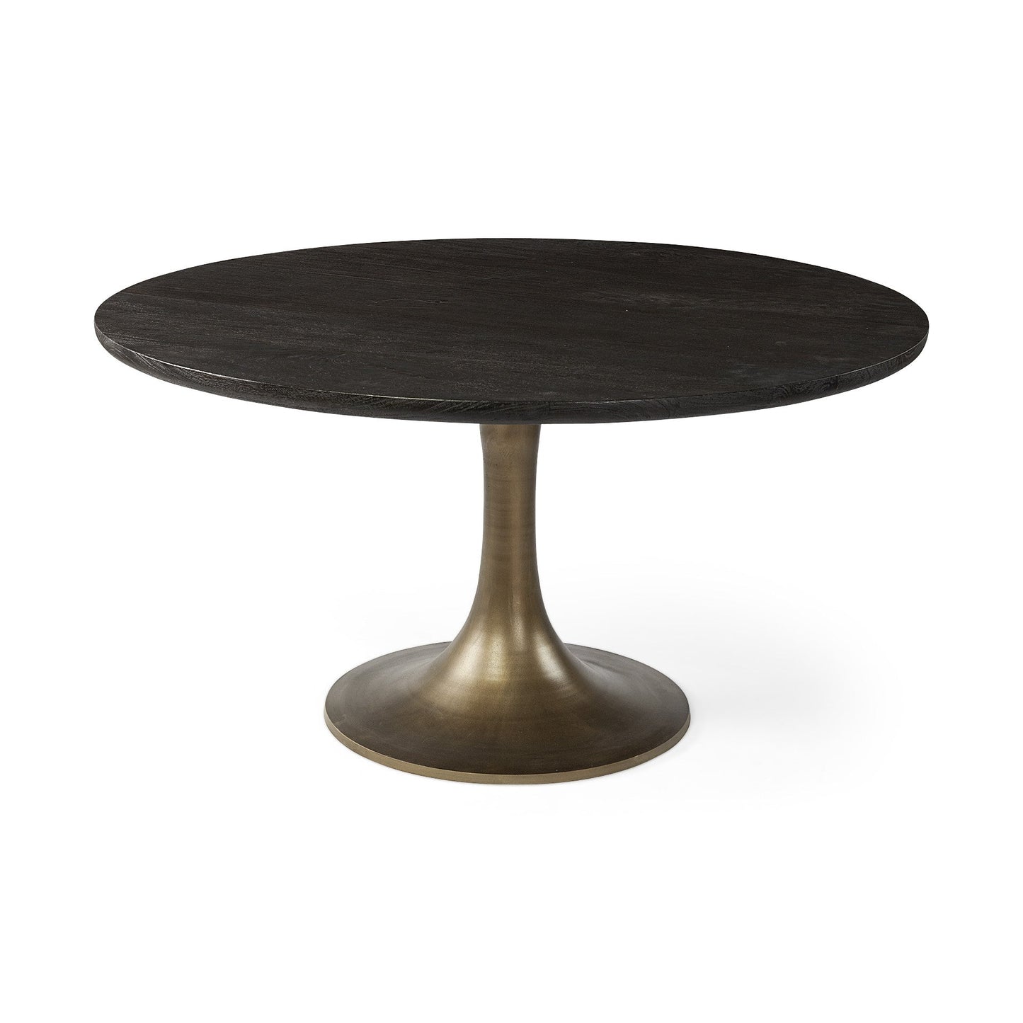 54" Black And Brass Rounded Solid Wood And Metal Pedestal Base Dining Table HomeRoots