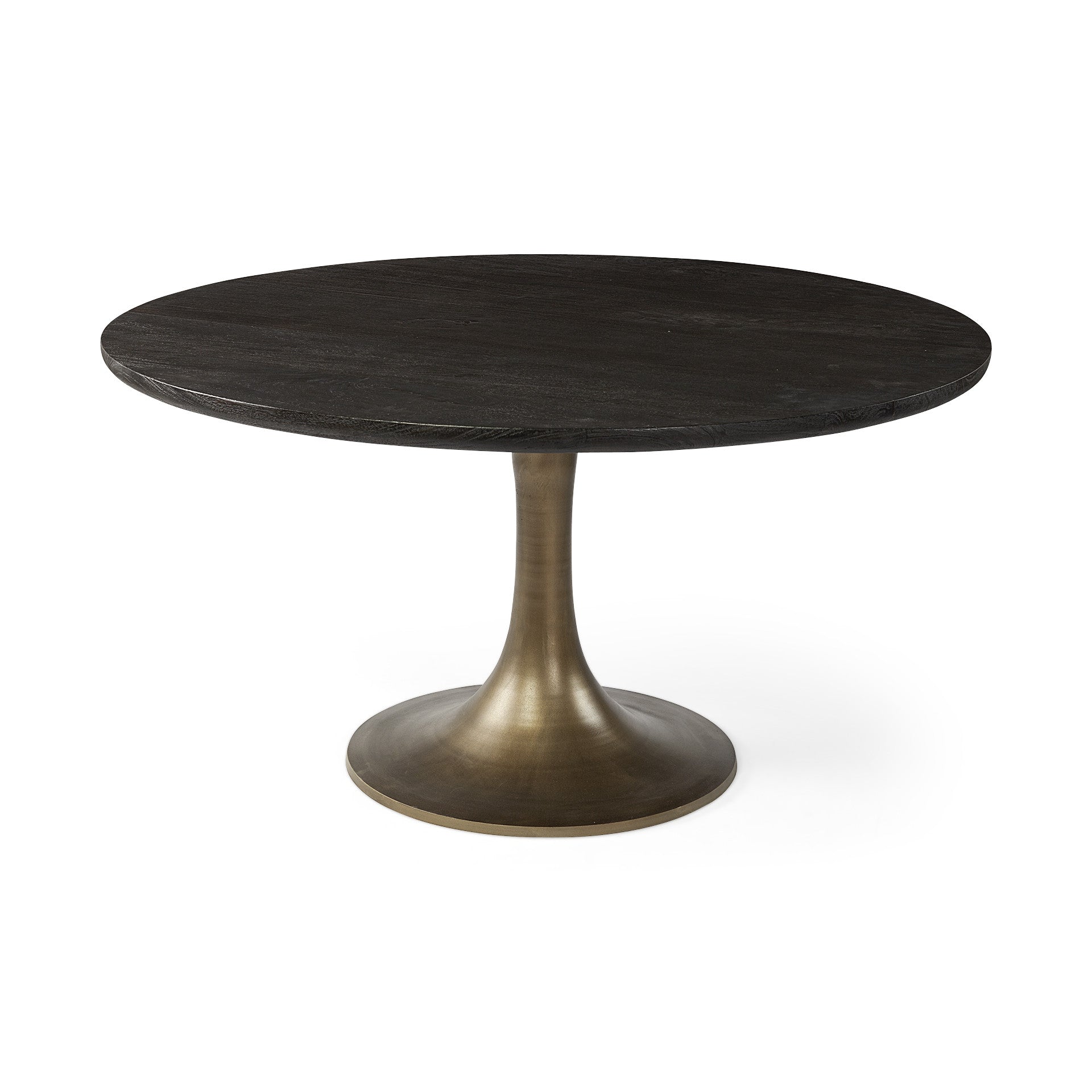 54" Black And Brass Rounded Solid Wood And Metal Pedestal Base Dining Table HomeRoots