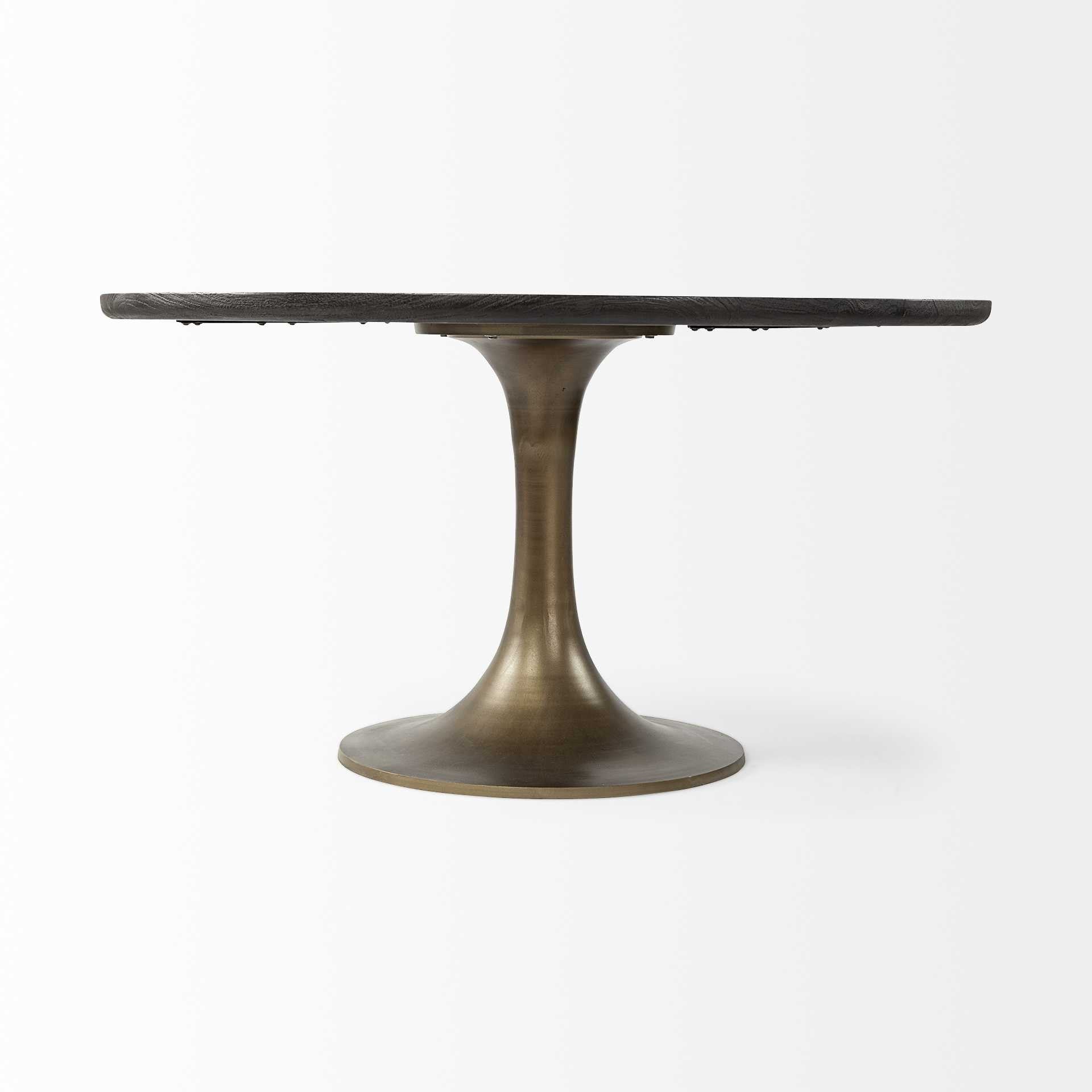 54" Black And Brass Rounded Solid Wood And Metal Pedestal Base Dining Table HomeRoots