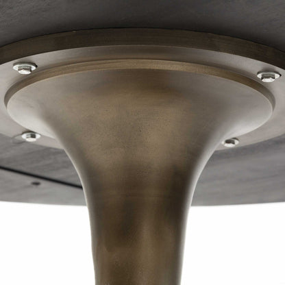 54" Black And Brass Rounded Solid Wood And Metal Pedestal Base Dining Table HomeRoots