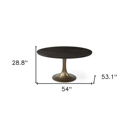 54" Black And Brass Rounded Solid Wood And Metal Pedestal Base Dining Table HomeRoots
