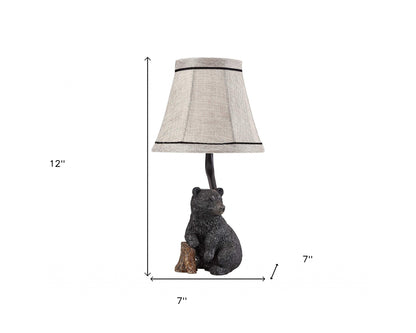 12" Black Animals Table Lamp With Tan Bell Shade