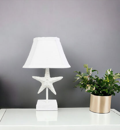 13" White Starfish Accent Lamp With White Bell Shade