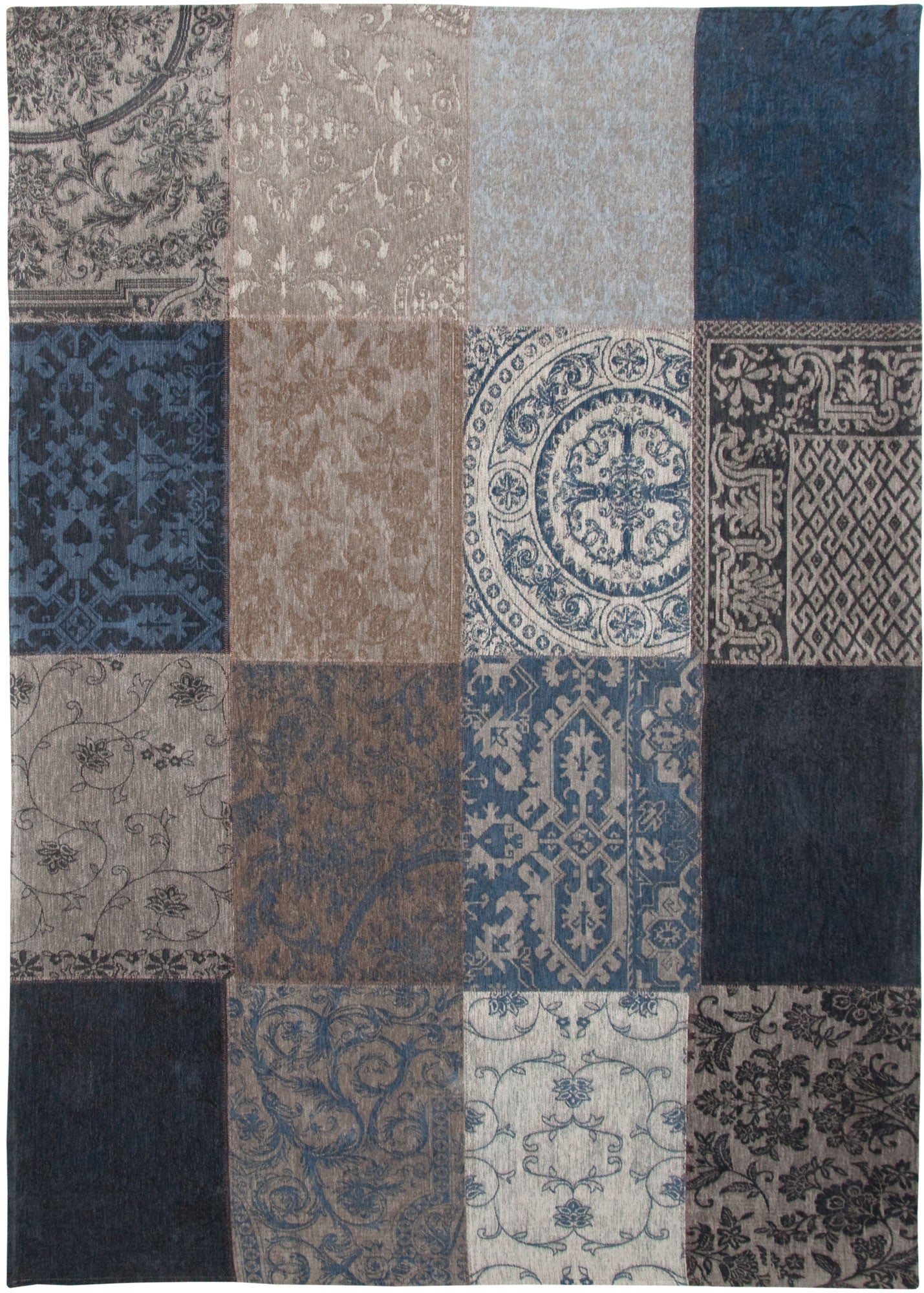 2.5' X 5' Blue Grey And Brown Patchwork Design Area Rug