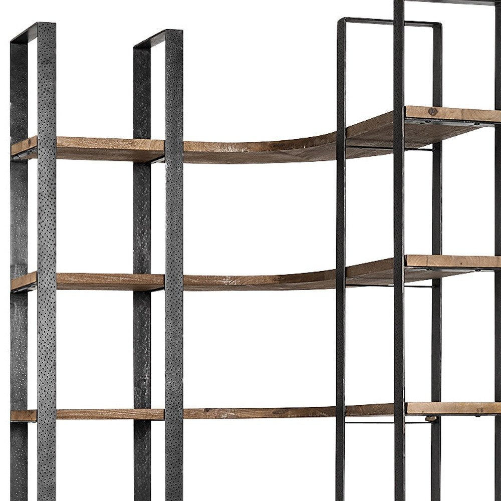90" Black And Brown Iron and Wood Six Tier Bookcase — view 8