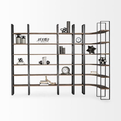 90" Black And Brown Iron and Wood Six Tier Bookcase HomeRoots